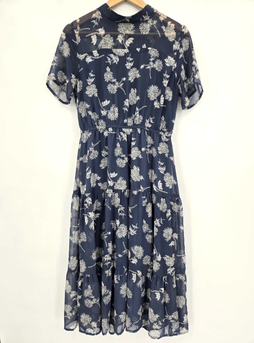 Lulus Floral Dressed Up Dusty Blue Dress Sheer Boho Chic Garden Party Size M